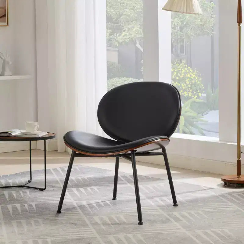 Okak Mid-Century Modern Accent Chairs for Bedroom, Shell Chair Single Side Chair Tripod, Fabric Lounge Chair in Walnut Finish Backrest