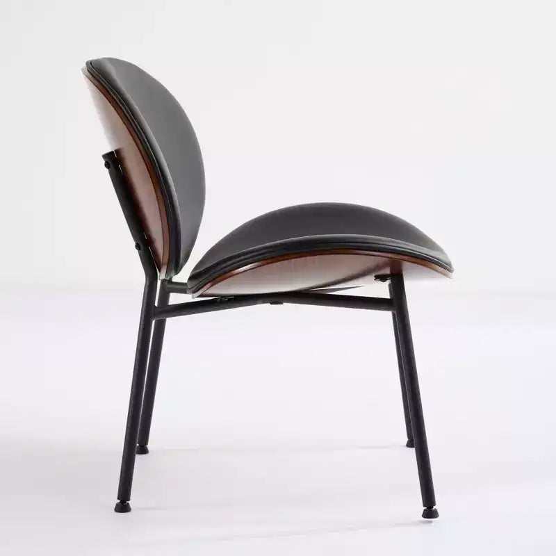 Poltrona d'accento Mid-Century Modern per camera da letto, sedia a conchiglia a gamba unica, sedia lounge in tessuto con schienale in finitura noce