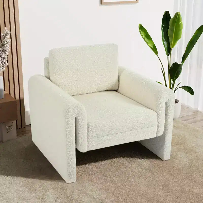 Okak Accent Chairs for Bedroom, Modern Boucle Upholstered Accent Chair, Sturdy Support and Luxurious Comfort, Ivory