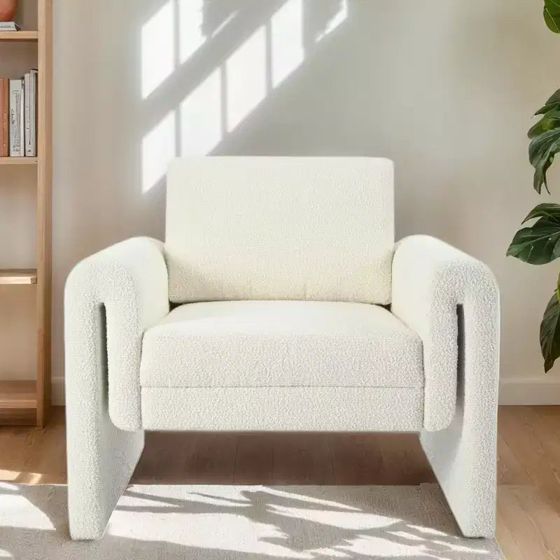 Poltrone d'accento per camera da letto, poltrona d'accento moderna imbottita in boucle, supporto robusto e comfort lussuoso, avorio