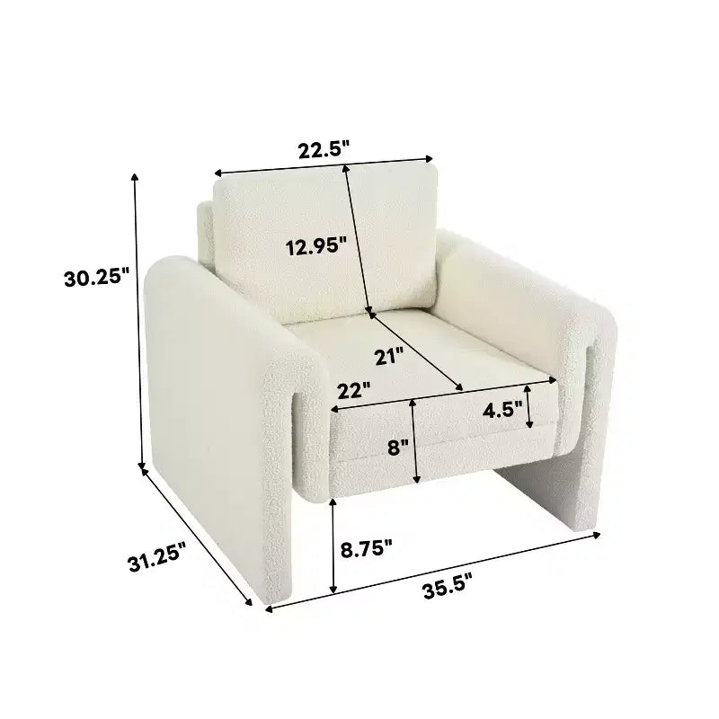 Poltrone d'accento per camera da letto, poltrona d'accento moderna imbottita in boucle, supporto robusto e comfort lussuoso, avorio
