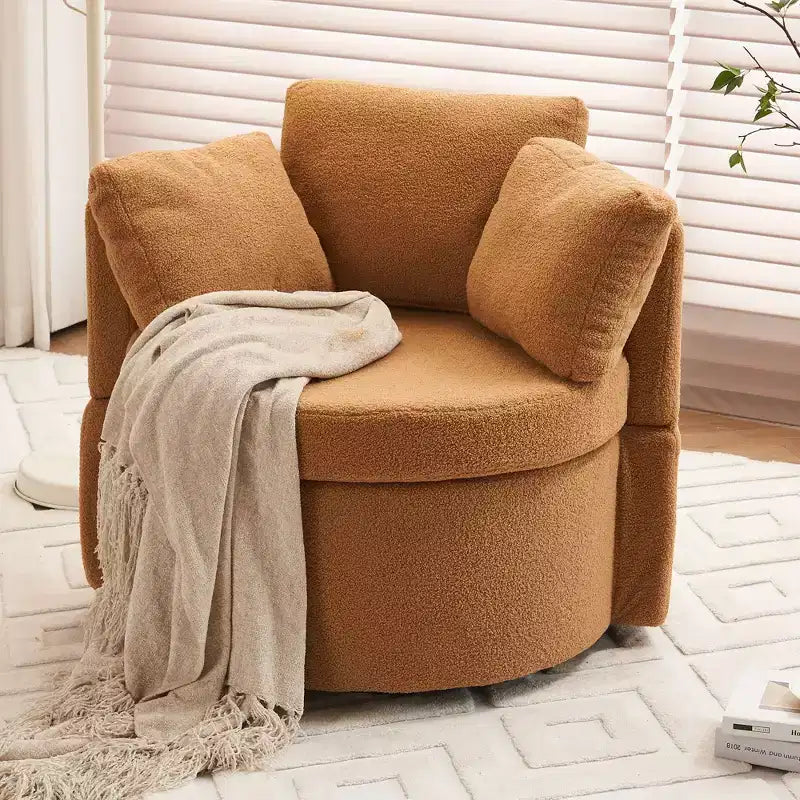 Okak Modern Accent Chairs for Bedroom, Teddy Fabric Swivel and Storage Chair With Back Cushion For Living Room