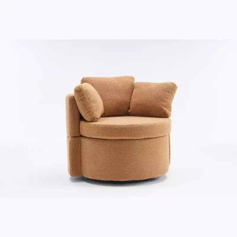 Poltrone moderne accentate per camera da letto, sedia girevole e contenitore in tessuto Teddy con cuscino per lo schienale per soggiorno