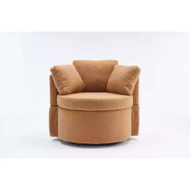 Poltrone moderne accentate per camera da letto, sedia girevole e contenitore in tessuto Teddy con cuscino per lo schienale per soggiorno