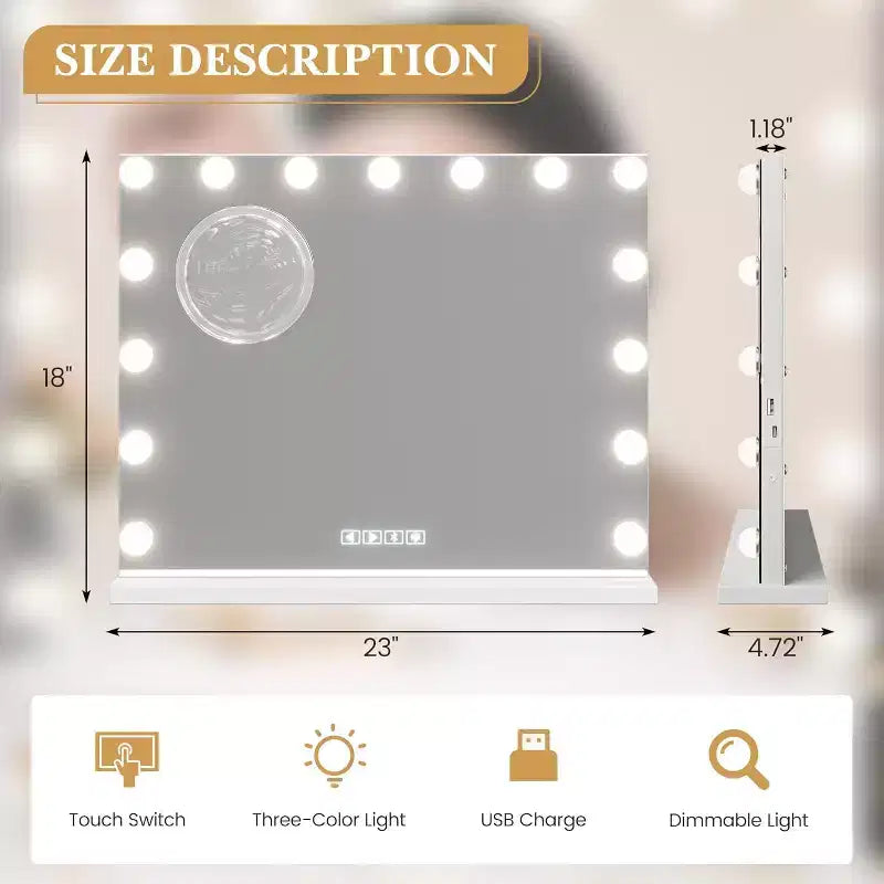 Specchio da trucco con luci regolabili, controllo touch
