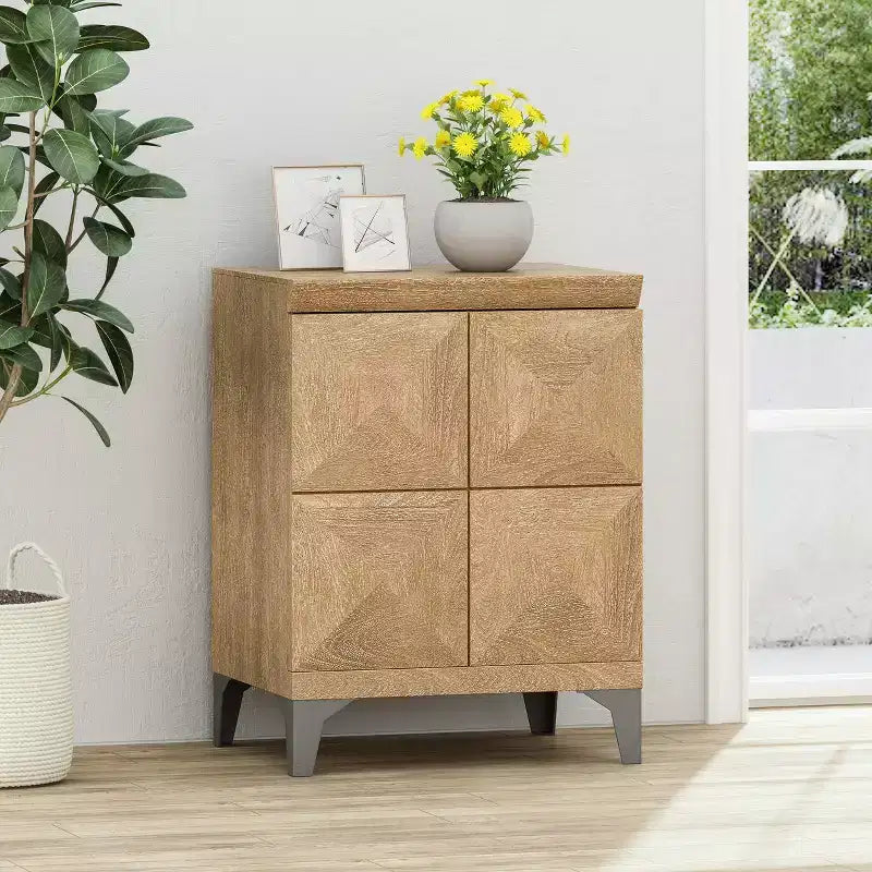 Christopher Knight Home Glover Boho Handmade Mango Wood and Iron Cabinet