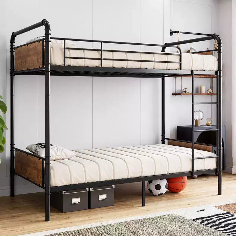 Metal Bunk Bed Twin Over Twin, Heavy Duty Twin Size Metal Bunk Bed with High Guardrail & Ladders, Convertible Bunk Beds for Kids Adults