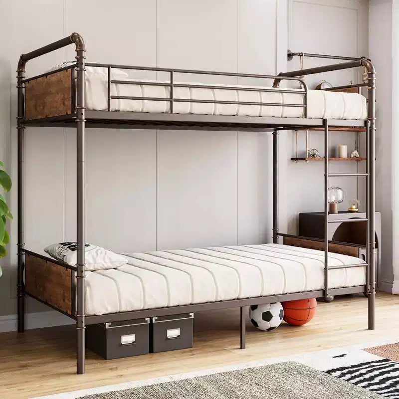 Letto a castello in metallo una piazza e mezza su una piazza e mezza, letto a castello in metallo resistente una piazza e mezza con sponda alta e scalette, letti a castello convertibili per bambini e adulti