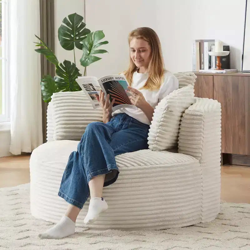 ModernLuxe Corduroy Accent Chair, Cushioned Backrest Round Chair, Modern Single Sofa Chair for Living Room, Office & Apartment