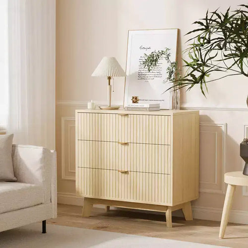 3-Drawer Fluted Dresser - Modern Wood Storage Chest for Bedroom, Living Room & Closet Organization