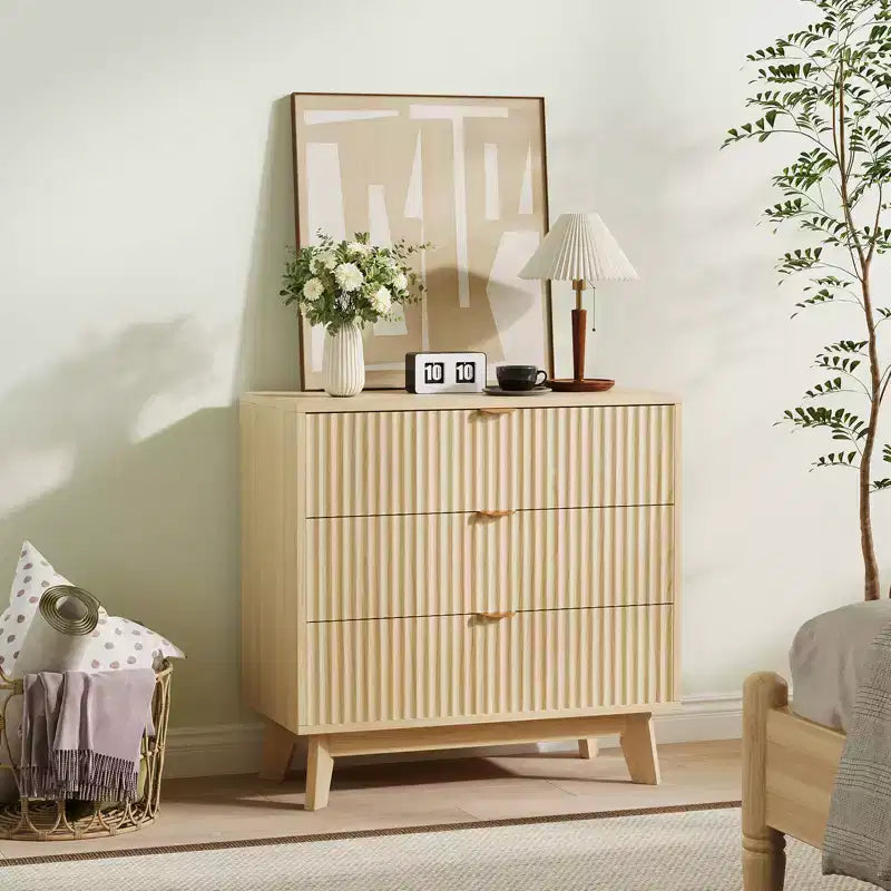 Cassettiera scanalata a 3 cassetti - Mobile contenitore moderno in legno per camera da letto, soggiorno e organizzazione dell'armadio