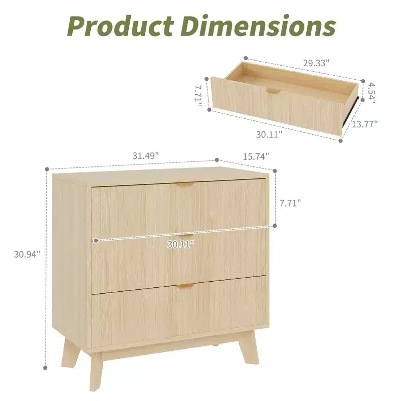Cassettiera scanalata a 3 cassetti - Mobile contenitore moderno in legno per camera da letto, soggiorno e organizzazione dell'armadio