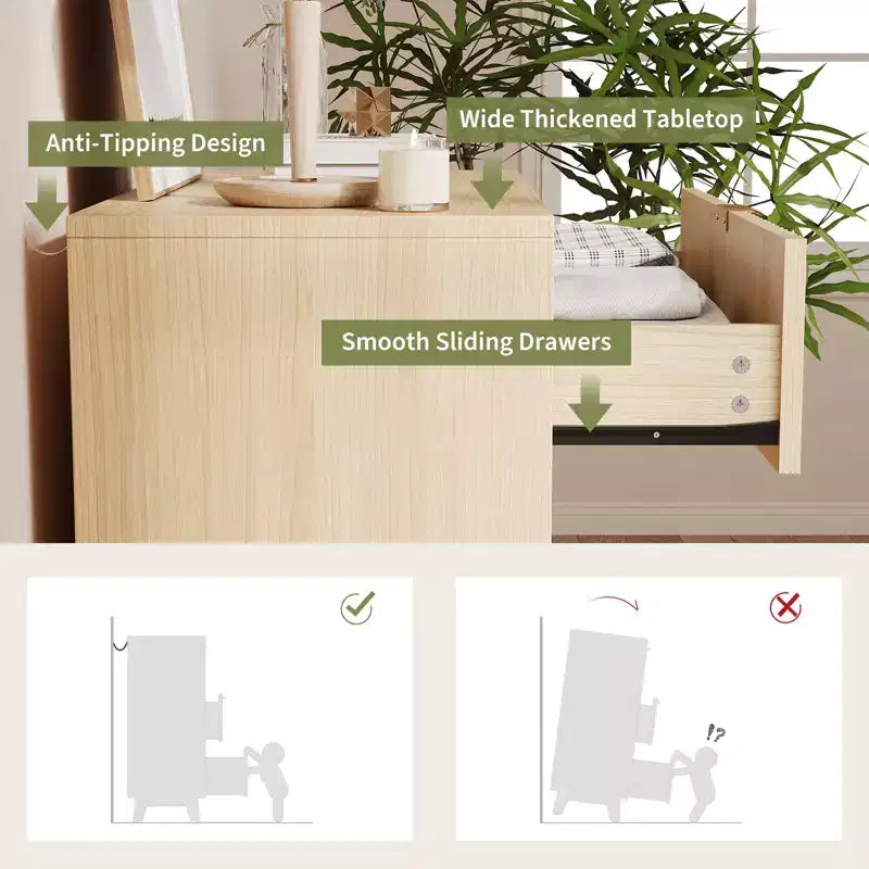 Cassettiera scanalata a 3 cassetti - Mobile contenitore moderno in legno per camera da letto, soggiorno e organizzazione dell'armadio