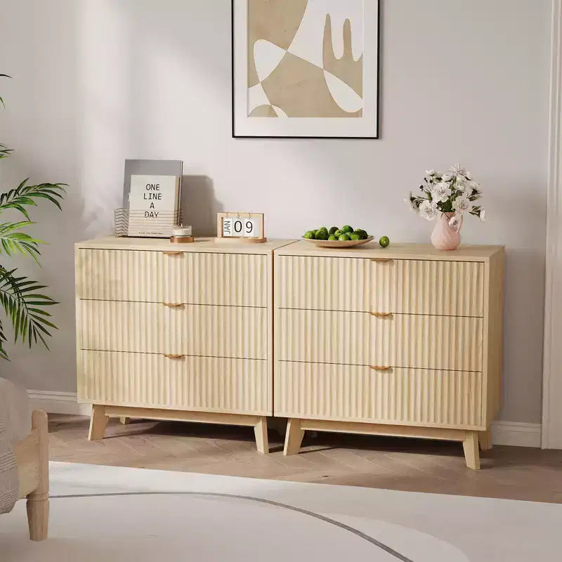 Cassettiera scanalata a 3 cassetti - Mobile contenitore moderno in legno per camera da letto, soggiorno e organizzazione dell'armadio
