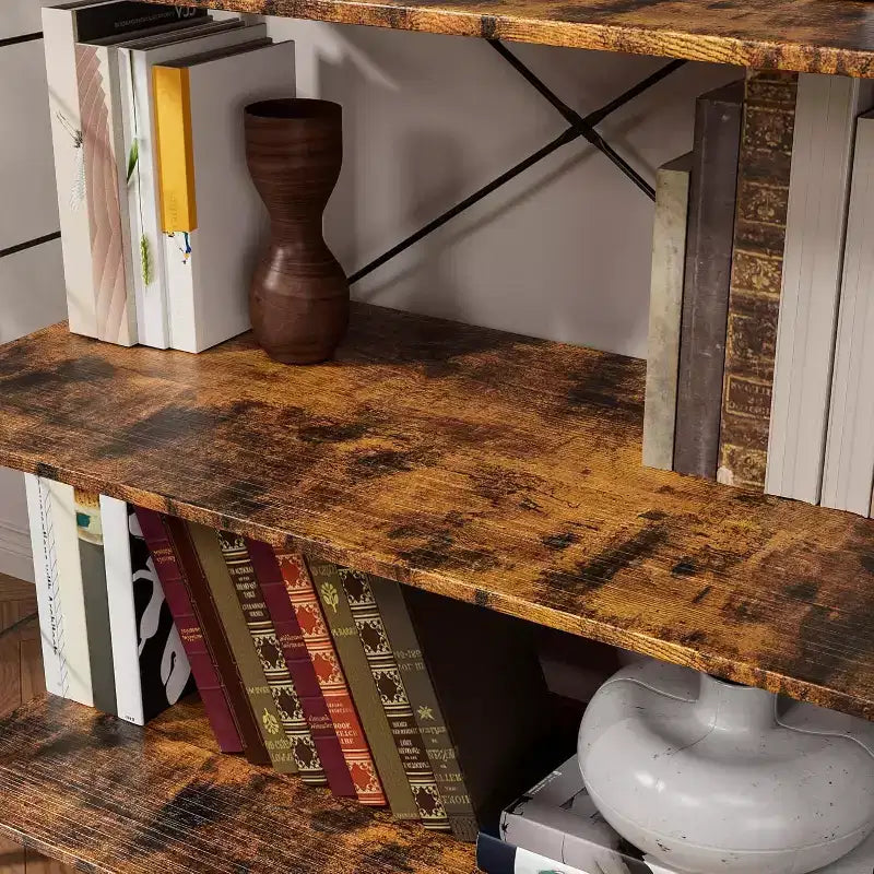 Libreria a 4 livelli, libreria grande con struttura in acciaio, scaffali industriali per ufficio, organizzazione e stoccaggio rustici per camera da letto