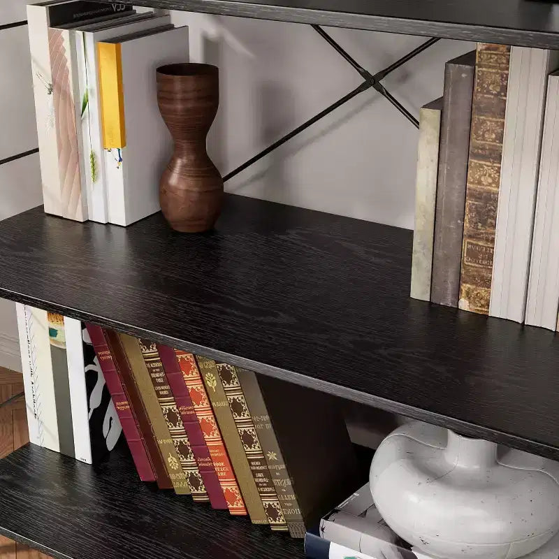 Libreria a 4 livelli, libreria grande con struttura in acciaio, scaffali industriali per ufficio, organizzazione e stoccaggio rustici per camera da letto