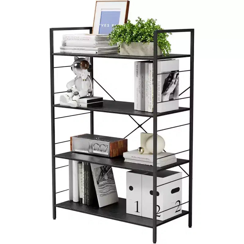 4 Tier Bookshelf, Large Bookcase w/Steel Frame, Industrial Book Shelves for Home Office, Rustic Book Shelf Organization & Storage for Bedroom