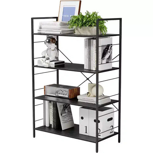4 Tier Bookshelf, Large Bookcase w/Steel Frame, Industrial Book Shelves for Home Office, Rustic Book Shelf Organization & Storage for Bedroom