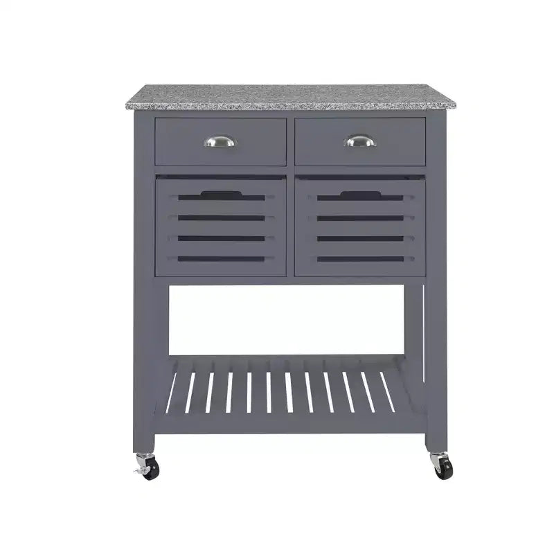 Carrello da Cucina/Isola 30 Mobile con Top in Marmo, Cassetto Inferiore e Cesto Scorrevole in Filo Metallico