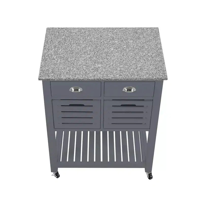 Carrello da Cucina/Isola 30 Mobile con Top in Marmo, Cassetto Inferiore e Cesto Scorrevole in Filo Metallico