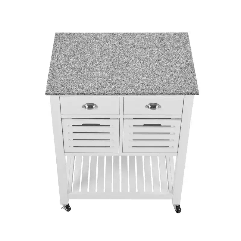 Carrello da Cucina/Isola 30 Mobile con Top in Marmo, Cassetto Inferiore e Cesto Scorrevole in Filo Metallico