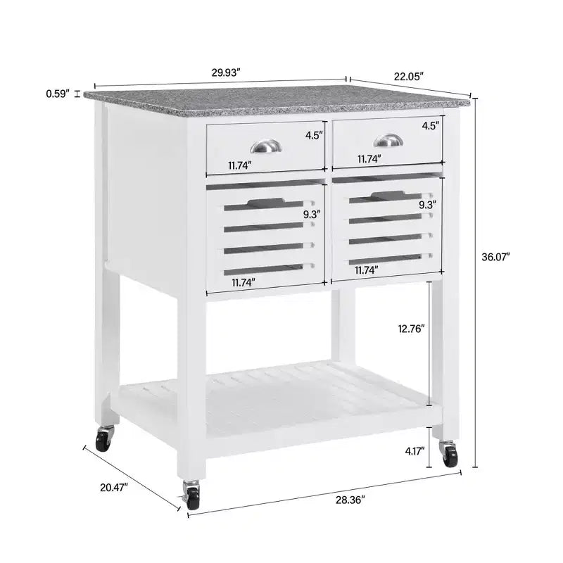 Carrello da Cucina/Isola 30 Mobile con Top in Marmo, Cassetto Inferiore e Cesto Scorrevole in Filo Metallico