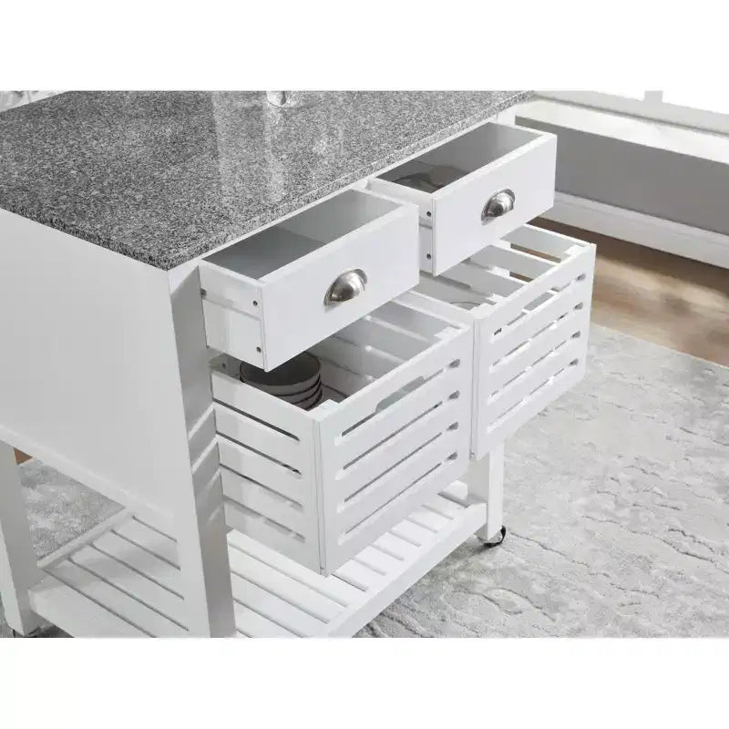 Carrello da Cucina/Isola 30 Mobile con Top in Marmo, Cassetto Inferiore e Cesto Scorrevole in Filo Metallico
