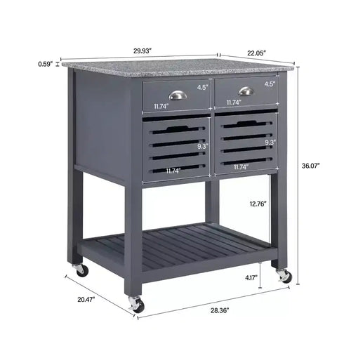 Carrello da Cucina/Isola 30 Mobile con Top in Marmo, Cassetto Inferiore e Cesto Scorrevole in Filo Metallico