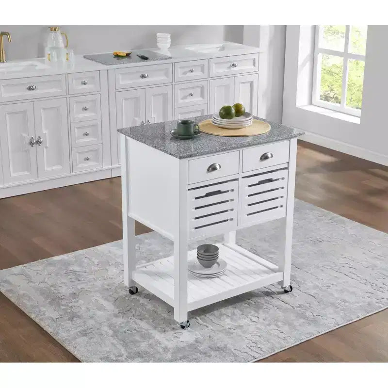 Carrello da Cucina/Isola 30 Mobile con Top in Marmo, Cassetto Inferiore e Cesto Scorrevole in Filo Metallico
