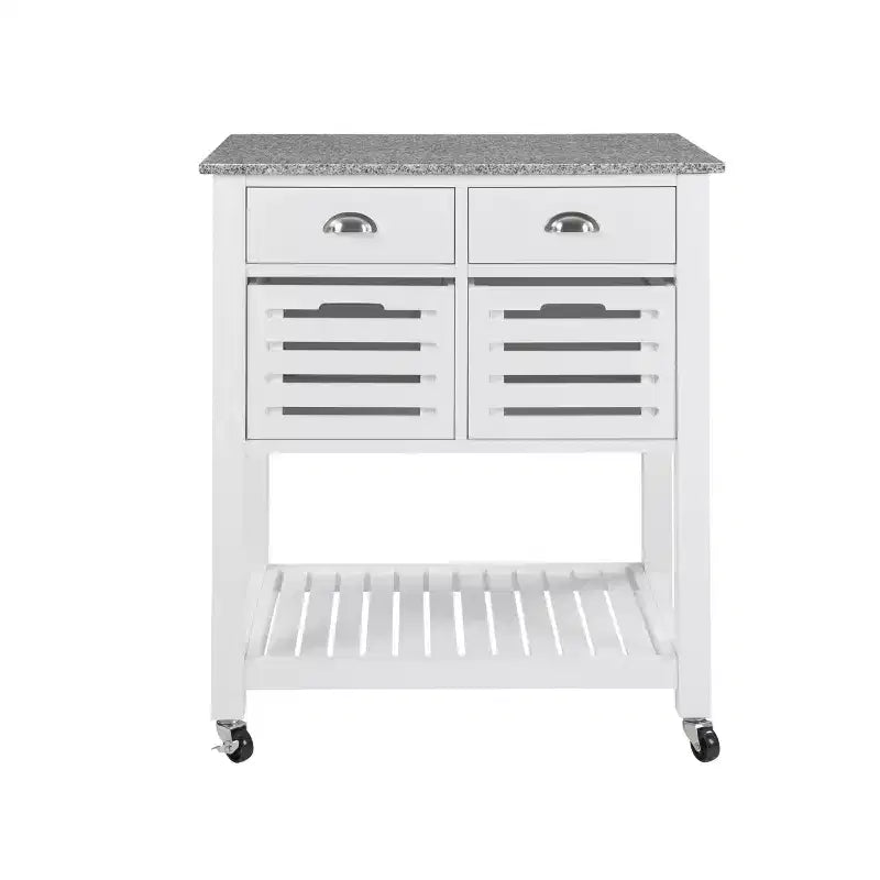 Carrello da Cucina/Isola 30 Mobile con Top in Marmo, Cassetto Inferiore e Cesto Scorrevole in Filo Metallico