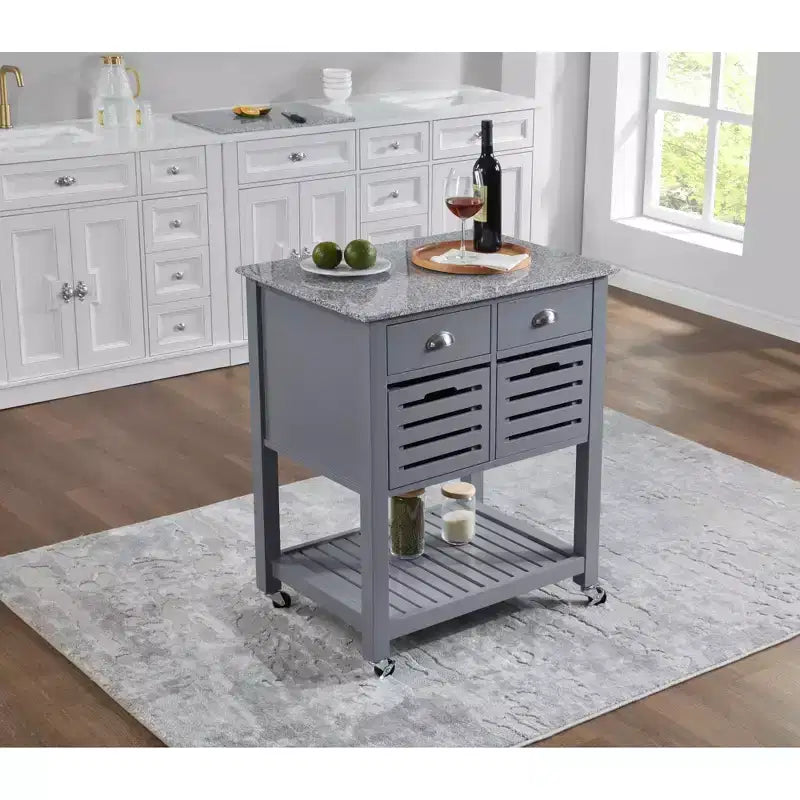 Carrello da Cucina/Isola 30 Mobile con Top in Marmo, Cassetto Inferiore e Cesto Scorrevole in Filo Metallico