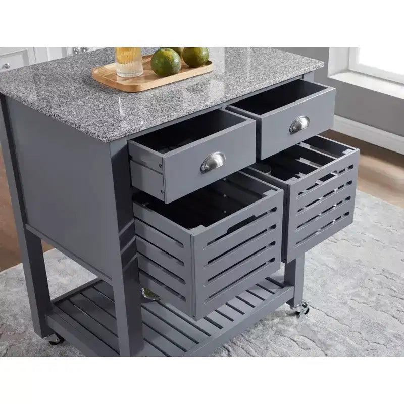 Carrello da Cucina/Isola 30 Mobile con Top in Marmo, Cassetto Inferiore e Cesto Scorrevole in Filo Metallico