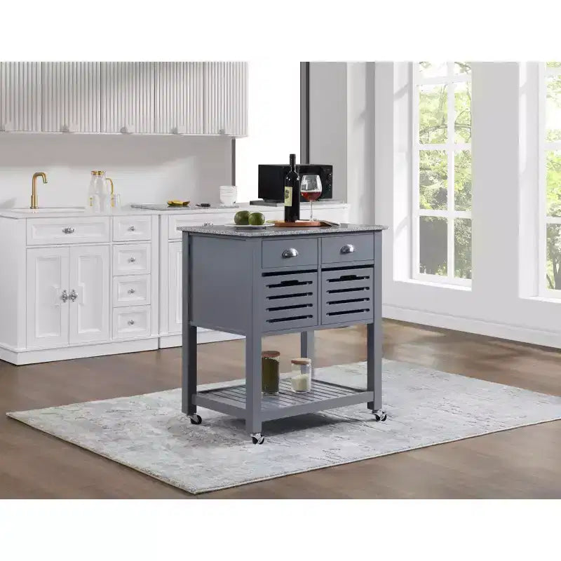 Carrello da Cucina/Isola 30 Mobile con Top in Marmo, Cassetto Inferiore e Cesto Scorrevole in Filo Metallico