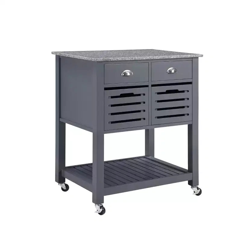 Carrello da Cucina/Isola 30 Mobile con Top in Marmo, Cassetto Inferiore e Cesto Scorrevole in Filo Metallico