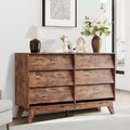 6-Drawer Dresser for Bedroom, 47.2 Wide Mid Century Chest of Drawers, Wooden Dresser TV Stand, Vintage Dressers with Bevel Design for Living Room