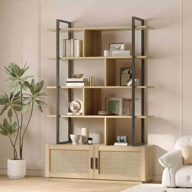 Libreria a 5 livelli con armadietto e anta, scaffale industriale alto 180,6 cm con ripiani aperti per soggiorno e camera da letto