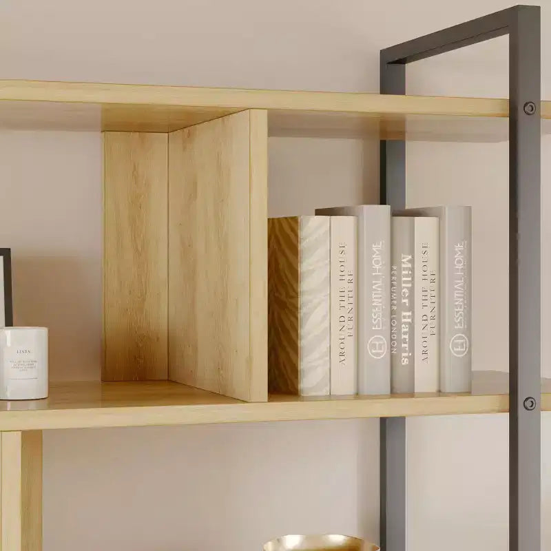 Libreria a 5 livelli con armadietto e anta, scaffale industriale alto 180,6 cm con ripiani aperti per soggiorno e camera da letto