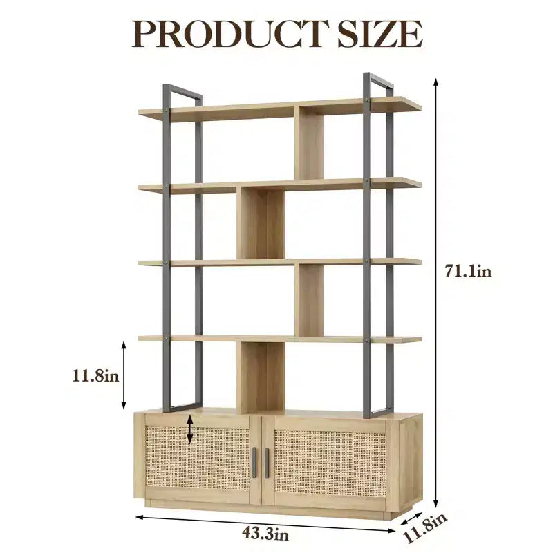 Libreria a 5 livelli con armadietto e anta, scaffale industriale alto 180,6 cm con ripiani aperti per soggiorno e camera da letto