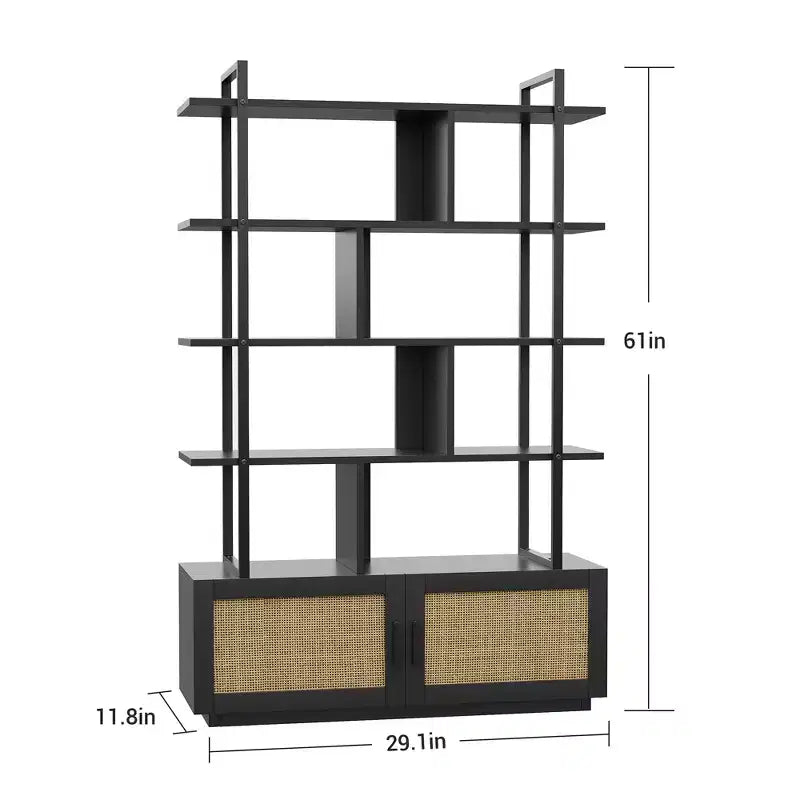 Libreria a 5 livelli con armadietto e anta, scaffale industriale alto 180,6 cm con ripiani aperti per soggiorno e camera da letto
