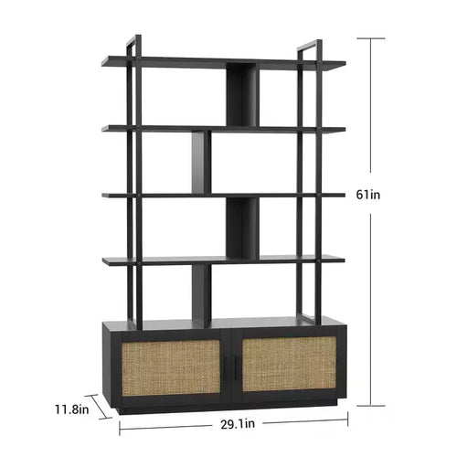 Libreria a 5 livelli con armadietto e anta, scaffale industriale alto 180,6 cm con ripiani aperti per soggiorno e camera da letto