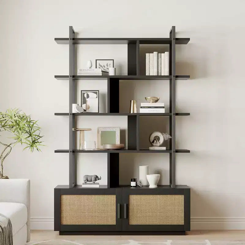 Libreria a 5 livelli con armadietto e anta, scaffale industriale alto 180,6 cm con ripiani aperti per soggiorno e camera da letto