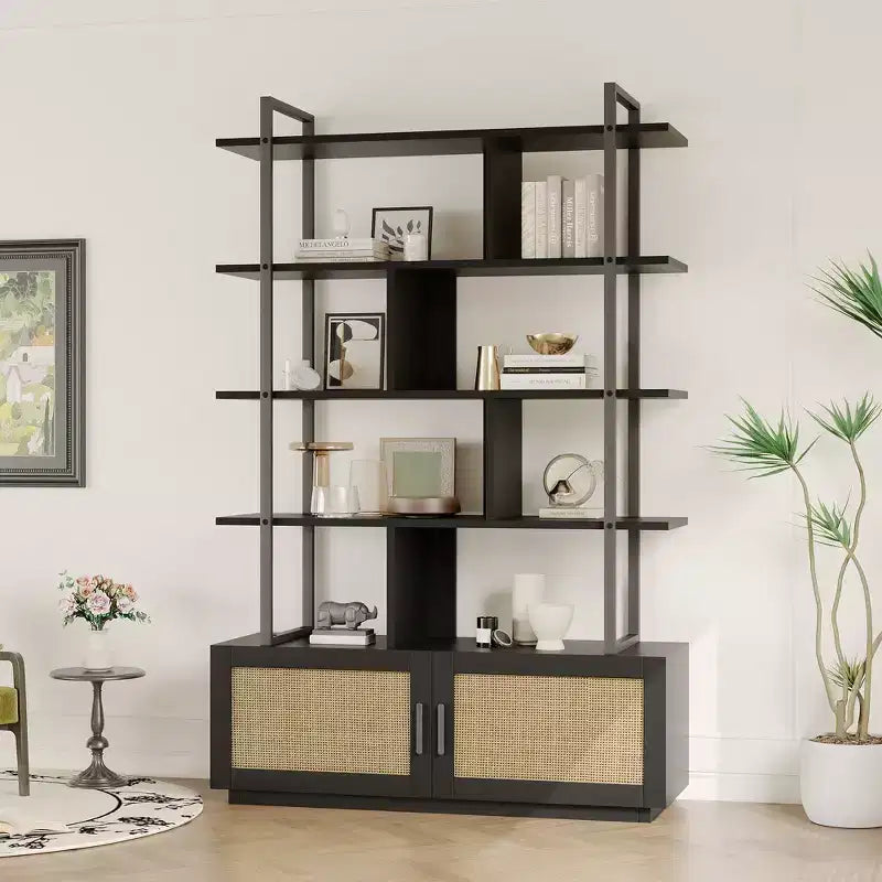 Libreria a 5 livelli con armadietto e anta, scaffale industriale alto 180,6 cm con ripiani aperti per soggiorno e camera da letto