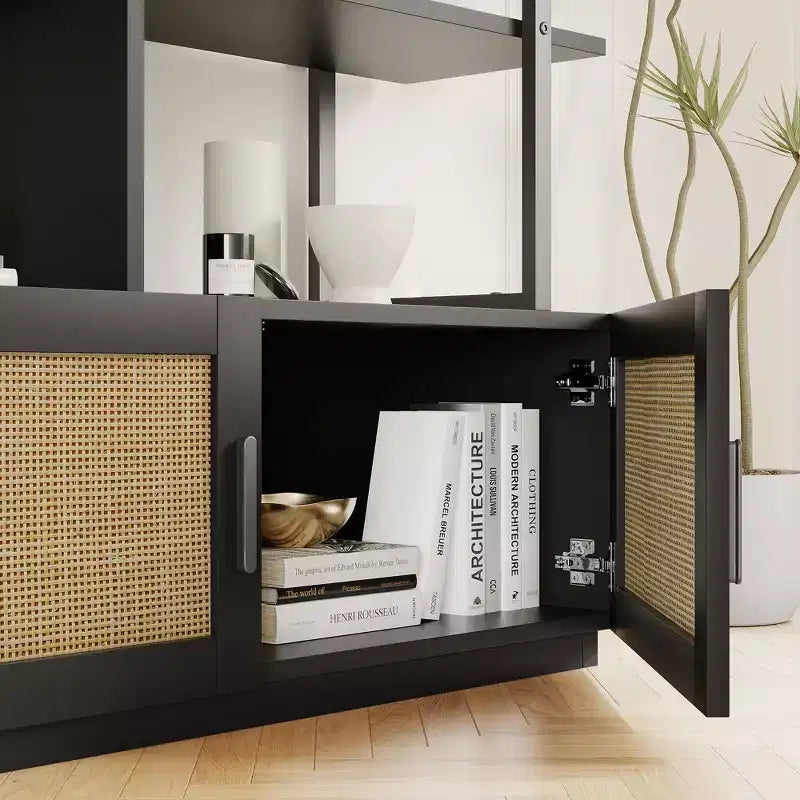 Libreria a 5 livelli con armadietto e anta, scaffale industriale alto 180,6 cm con ripiani aperti per soggiorno e camera da letto