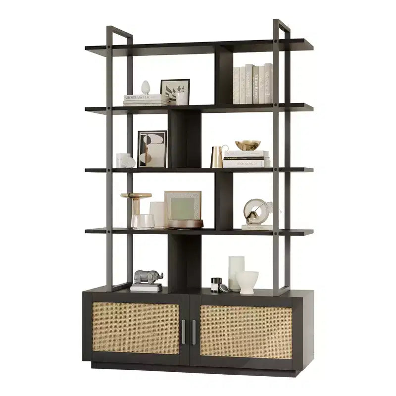 5-Tier Bookshelf with Storage Cabinet and Door, 71.1 Inch Tall Industrial Bookcase with Open Shelves for Living Room Bedroom