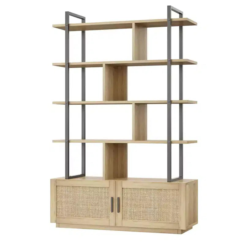 Libreria a 5 livelli con armadietto e anta, scaffale industriale alto 180,6 cm con ripiani aperti per soggiorno e camera da letto