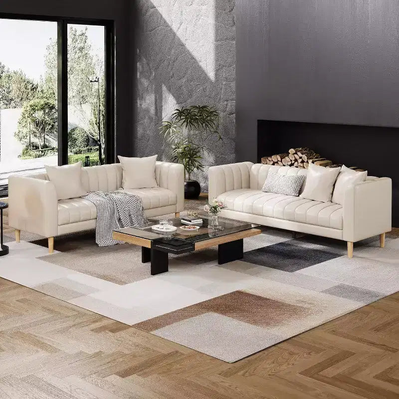 Divano Moderno a 3 Posti in Similpelle, con Sedute Profonde, 2 Cuscini Decorativi, Piedini in Legno, Facile da Montare, Marrone