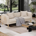Acekool Modern 78 Faux Leather Sofa Couch, 3 Seater with Deep Seats, 2 Throw Pillows, Wood Legs, Easy Assembly, Brown