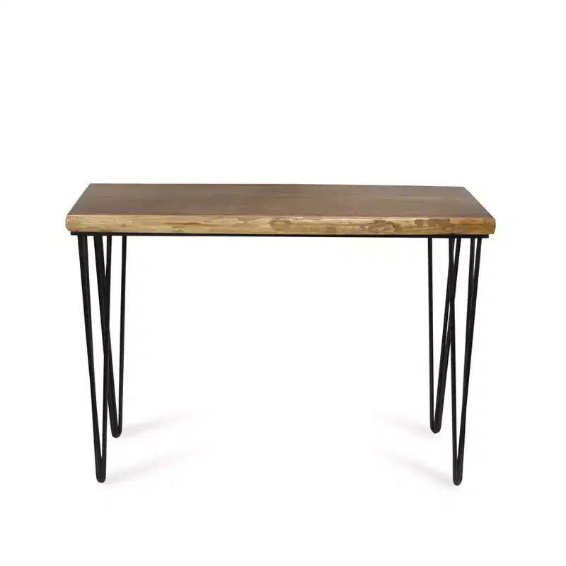HomeRoots 42 Brown and Black Wood and Metal Distressed Console Table