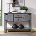 TROPOW 48 Inch Farmhouse Console Table, Farmhouse Entry Table with 2 Drawers and Cabinets, Solid Wood Sofa Table with Shelves for Bedroom,Grey