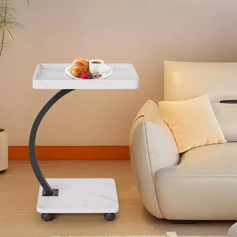 Tavolino a C da Divano Regolabile in Altezza, Tavolino da Vassoio TV Girevole a 360°, Tavolini da Divano da far Scorrere Sotto, Tavolini Laterali a C per Divano, Letto, Sedia